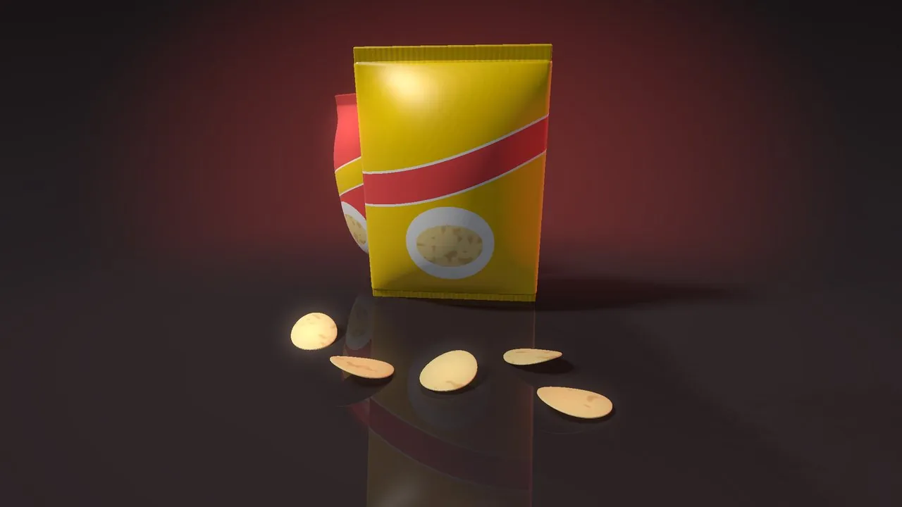 Chips packets and crisps (3D render)
