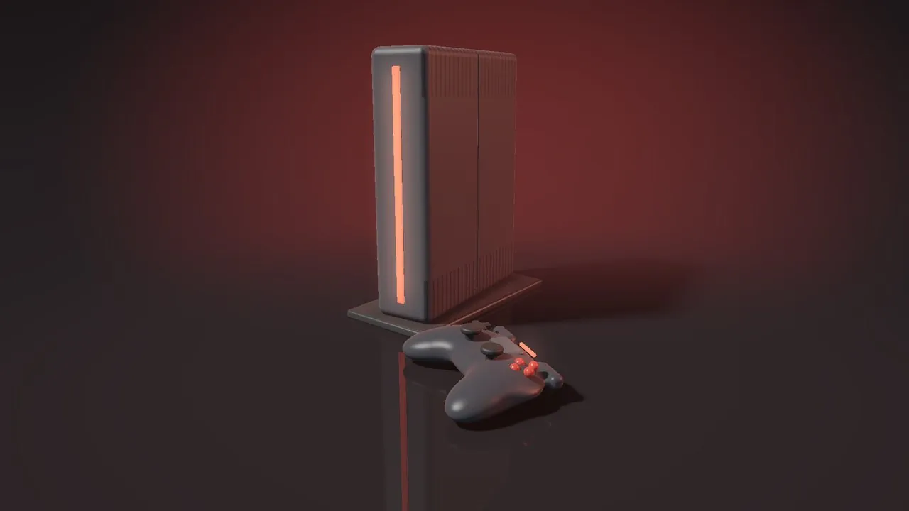 Next-gen console with controller (3D render)