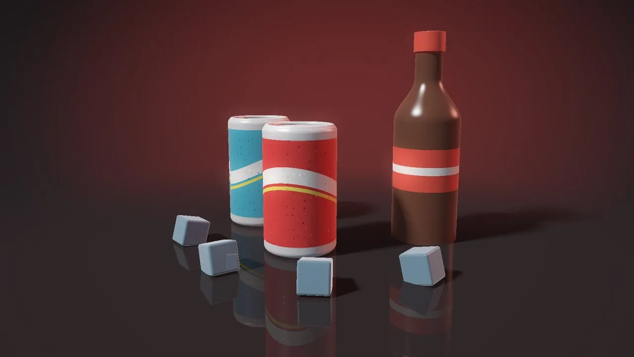 Cold drink cans and bottle (3D render)